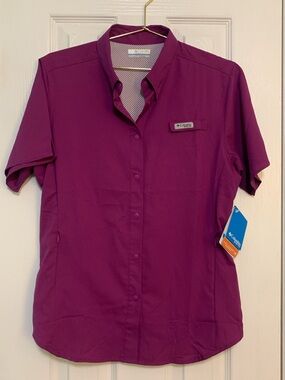 Columbia PFG purple short sleeve button down shirt size medium